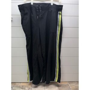 Calvin Klein Performance‎ Womens 1X Black Wide Leg Track Pants Lime Stripe